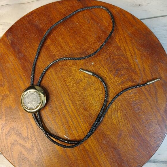 Vintage Napoleon Coin Bolo Tie Bola Tie Shoestring Necklace Gold Tone & Silver - Picture 5 of 12
